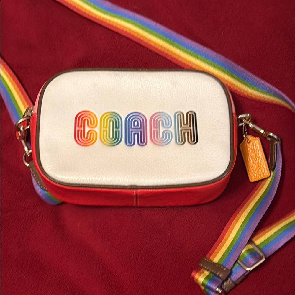 Coach White Crossbody Bag with Rainbow Strap